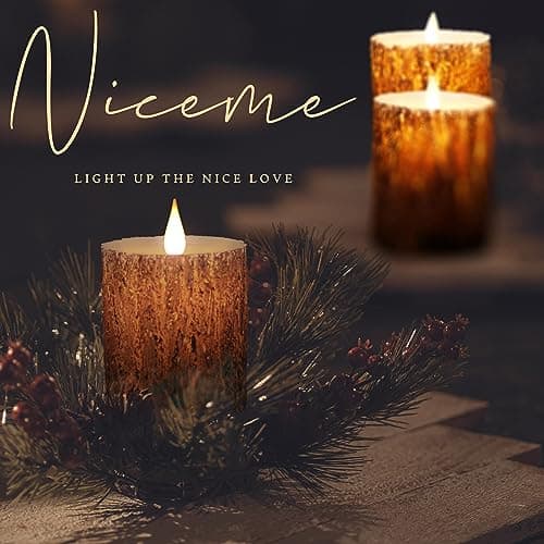 Niceme Real Wax Flameless Pine Bark Candles Set of 3 with Remote Timer