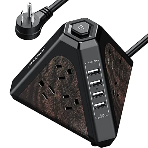 NVueShox Power Strip Tower, 9 AC & 4 USB, 6.5 Ft Cord, Surge Protector, Wood Grain