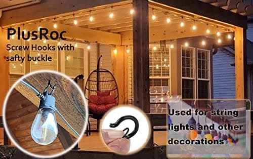 PlusRoc 20 Pack Heavy Duty Black Eye Hooks for String Lights and More