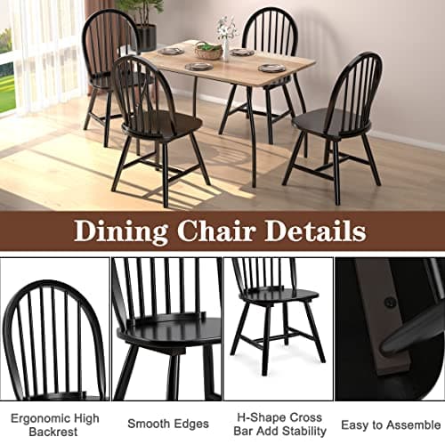 Giantex Black Windsor Armless Dining Chairs, Set of 4French Country Style