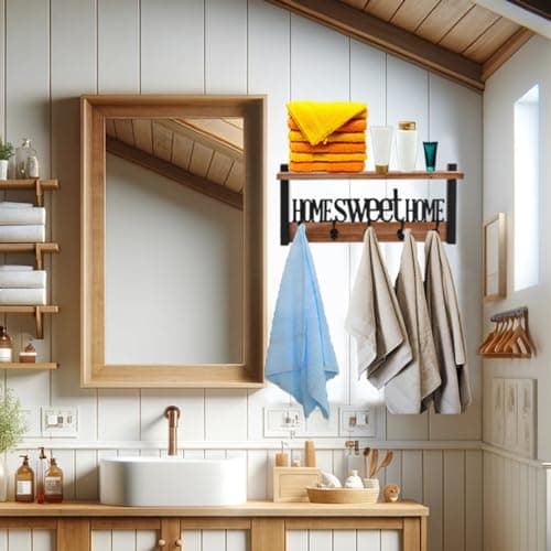 Rustic Wall Mounted Coat Rack with Hooks and Shelf