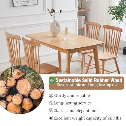 4-Piece Farmhouse Solid Wood Windsor Dining Chair Set with Spindle Back