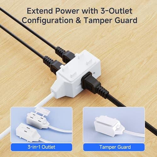 Cable Matters 2-Pack 16 AWG 2 Prong Extension Cord, 6 ft, 13A 3-Outlet, Tamper Guard, White