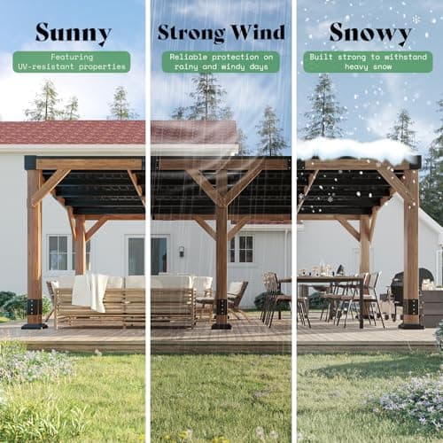 AMERLIFE 10 x 20 FT Solid Wood Gazebo with Metal Hardtop, Large Outdoor Grill Canopy