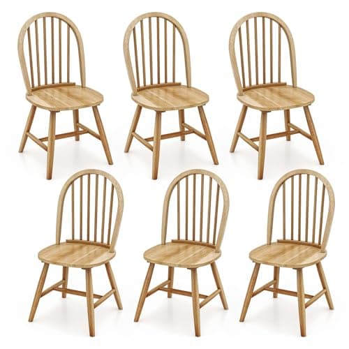 Safeplus Oak Dining Chairs Set of 6, Spindle Back for Farmhouse Kitchen — Oak
