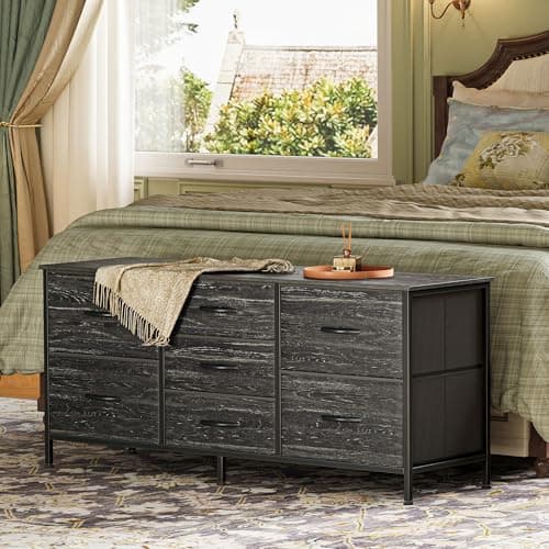 7-Drawer Dresser & 43-55 TV Stand, Wide Fabric Chest, Charcoal Grain