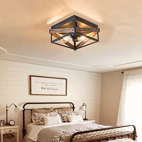 Rustic 2-Light Ceiling Fixture, Farmhouse Flush Mount for Living Room