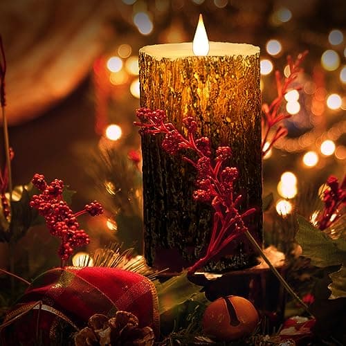 Niceme Real Wax Flameless Pine Bark Candles Set of 3 with Remote Timer