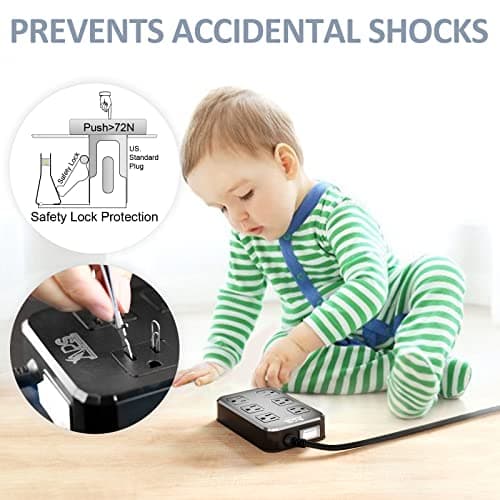 Weatherproof IPX6 Outdoor Power Strip with 6 Outlets & 3 USB Ports (Black)