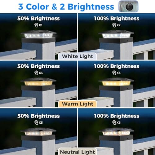 4x4in Solar Post Cap Lights 3 Modes, 4 Packs, Waterproof for Wood/Vinyl Posts Outside