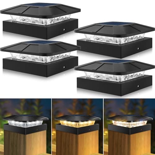 4x4in Solar Post Cap Lights 3 Modes, 4 Packs, Waterproof for Wood/Vinyl Posts Outside