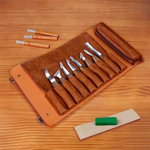 Tekchic Deluxe Wood Carving Kit with Whittling Knife & Leather Case