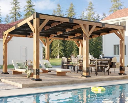 AMERLIFE 10 x 20 FT Solid Wood Gazebo with Metal Hardtop, Large Outdoor Grill Canopy