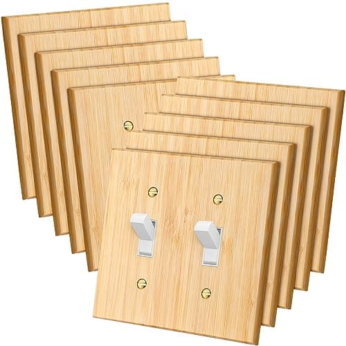 Pinkunn Solid Wood Bamboo Light Switch Plate (Double Hole) for Bedroom Kitchen Home — Double Toggle