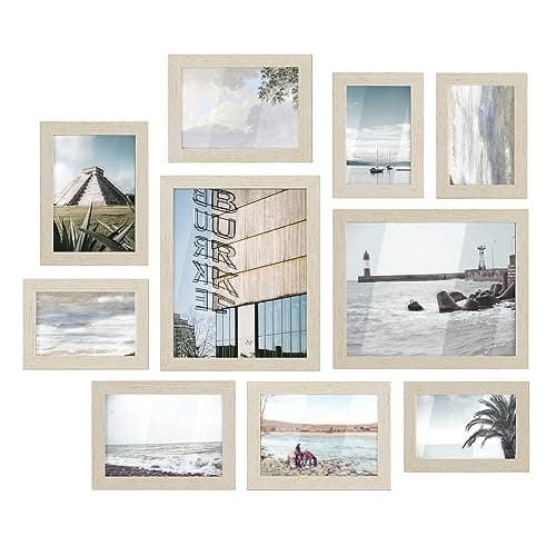 SONGMICS Collage Picture Frames Set of 10, Rustic Brown Glass — Natural Beige