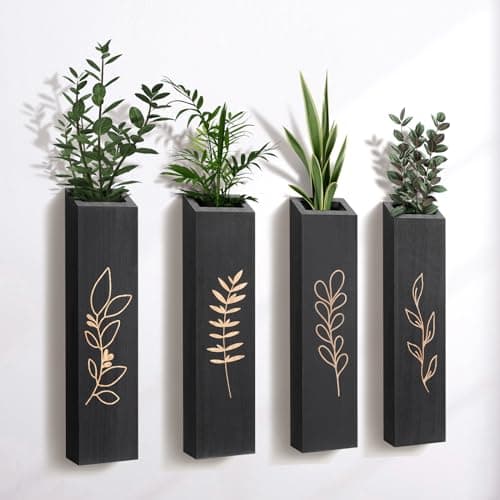 4 Pack Brown Wood Indoor Wall Planter for Living Room and Bedroom — Black
