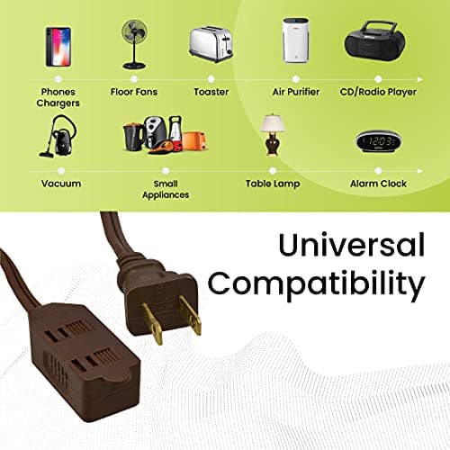 Go Green Power Inc. 20ft Brown Household Extension Cord, 3 Outlets, Indoor Use