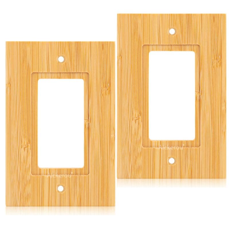Solid Bamboo Light Switch Plate, Decorative Raw Wood Cover 4.8" x 3.14" Single Toggle — 2PC-6K Wall Plate 3