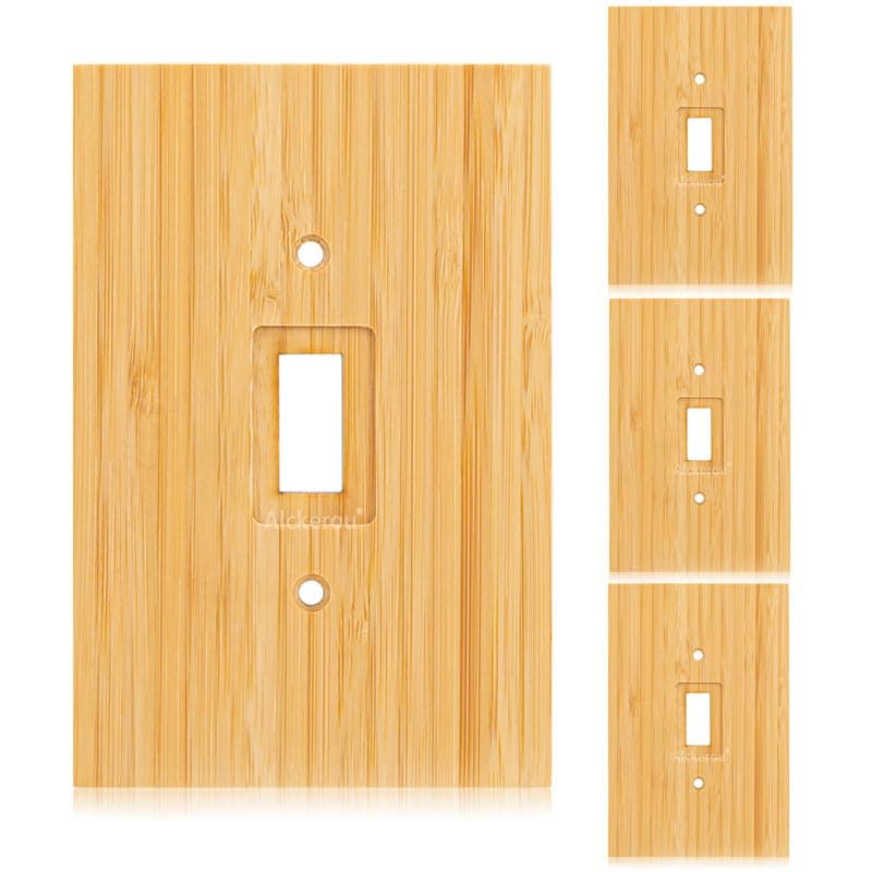 Solid Bamboo Light Switch Plate, Decorative Raw Wood Cover 4.8" x 3.14" Single Toggle — 4PC-6K Wall Plate 1