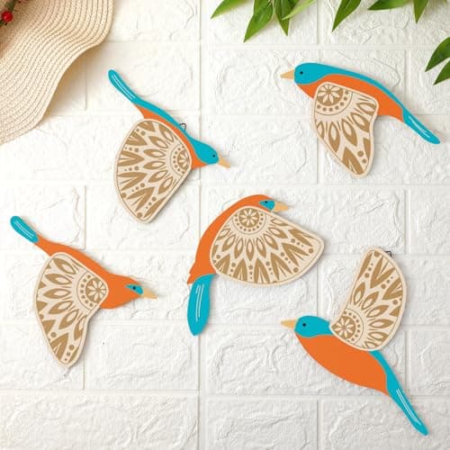 Rustic Blue Wooden Bird Wall Art for Living Room Kitchen Office Gift — Teal