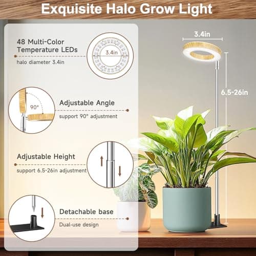 Full Spectrum 48 LED Grow Light, Height Adjustable with 3 Optional Spectrums and Auto Timer