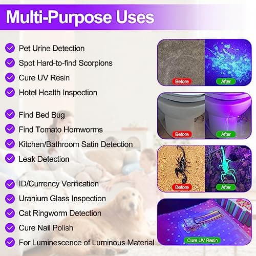 Vansky Black Light UV Flashlight for Pet Urine & Dry Stains On Carpets