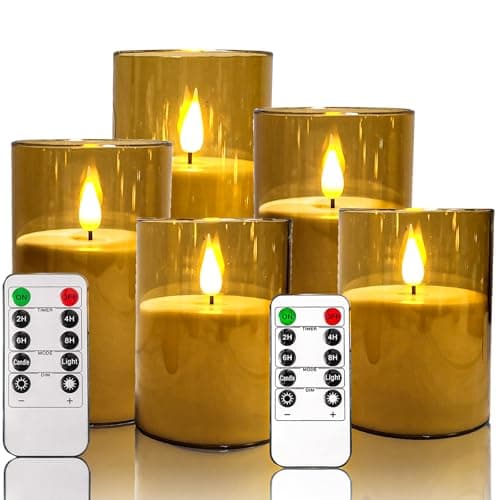 Niceme Real Wax Flameless Pine Bark Candles Set of 3 with Remote Timer — Gold