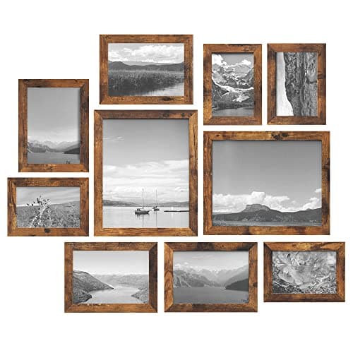 SONGMICS Collage Picture Frames Set of 10, Rustic Brown Glass