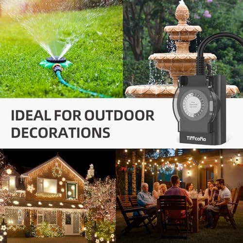 Heavy Duty Outdoor Timer with 2 Outlets, 24 Hour Waterproof Mechanical Light Timer