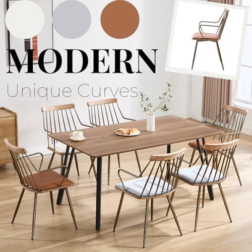 Guyou Beige Modern Dining Chair Set, Upholstered with Metal Legs