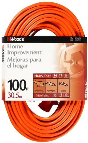 Woods 100-Foot Outdoor Orange SJTW Vinyl Extension Cord