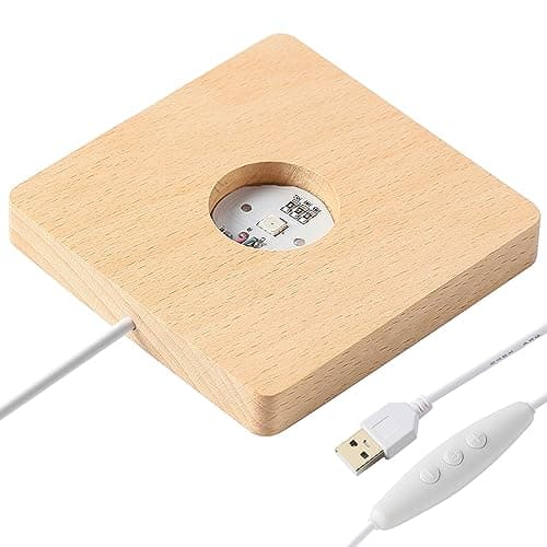 IFOLAINA Wood Base Small Multi-Color LED Light Display Stand for 3D Crystal Ball Glass Art