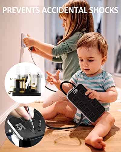 Weatherproof Outdoor Power Strip with 8 Outlets & 3 USB Ports, 10FT Cord, Overload Protection Black