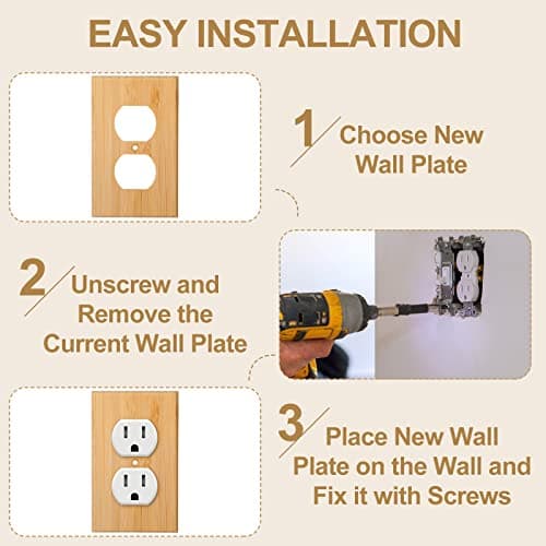 Pinkunn Solid Wood Bamboo Light Switch Plate (Double Hole) for Bedroom Kitchen Home