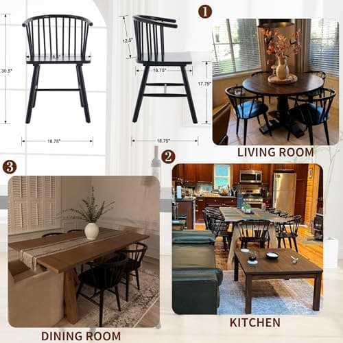 Black Wood Windsor Dining Chair Set of 2 Spindle Back Kitchen Chairs