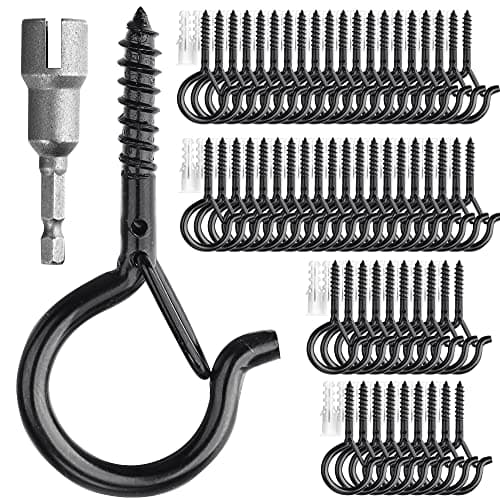 PlusRoc 20 Pack Heavy Duty Black Eye Hooks for String Lights and More — Black