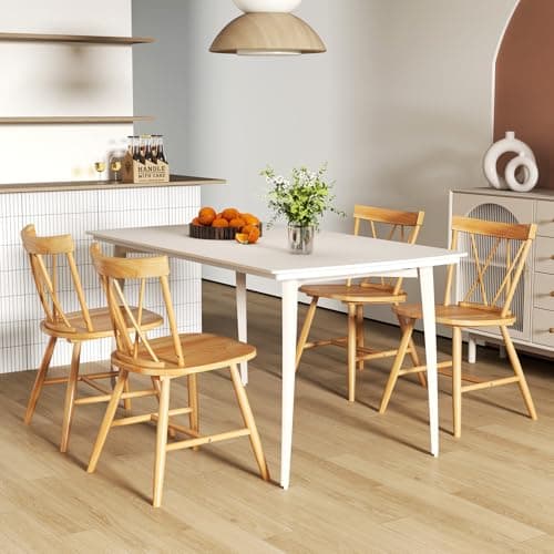 Giantex Natural Rubber Wood Farmhouse Dining Chair Set of 4