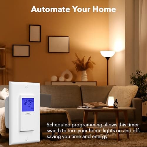 BN-LINK 7-Day Programmable Wall Switch for Lights, Fans & Motors - White (Blue Backlight)