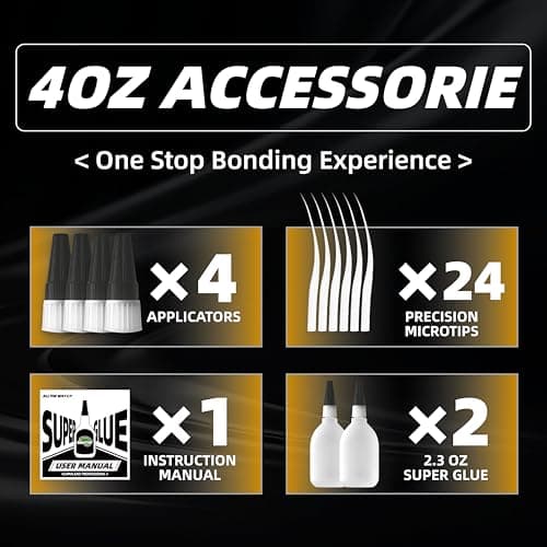 High-Strength 2610 PSI Super Glue, 4.6 oz, Extra Caps & Microtips