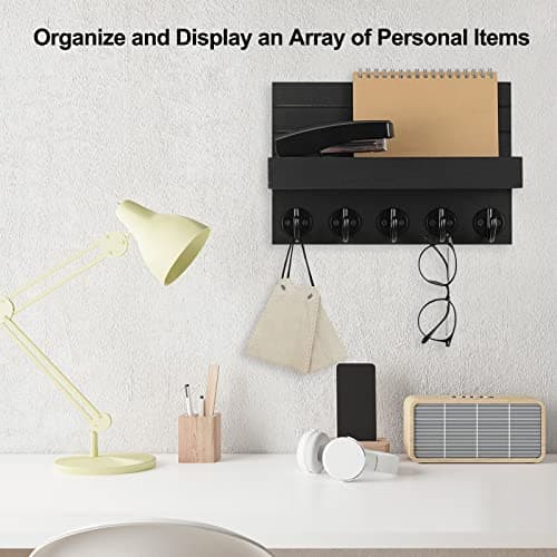 Paulownia Wood Wall Key Holder with Shelf and Hooks