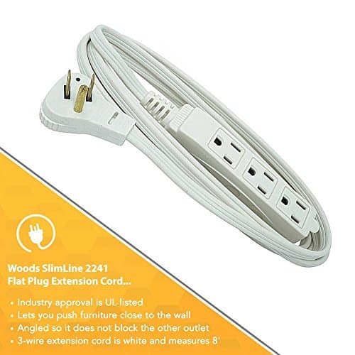 Woods SlimLine 8ft 16 Gauge Right Angle Indoor Extension Cord, White