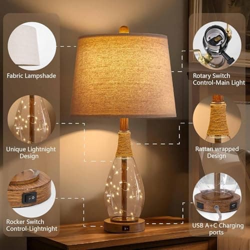 OYEARS 23" USB A+C Bedside Lamps Sets for Bedroom Living Room