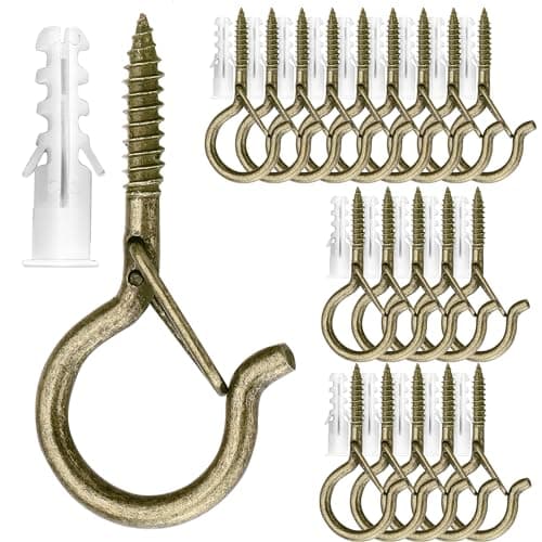 PlusRoc 20 Pack Heavy Duty Black Eye Hooks for String Lights and More — Bronze