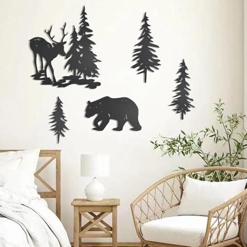 OYEFLY Rustic Black Deer Bear Pine Wall Art (5 Pieces)