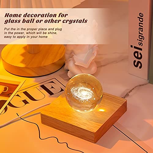 Honoson 2 Pcs LED Wood Base Crystal Resin Display Stand with 6 LEDs USB Square Round
