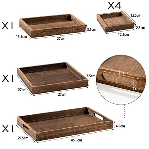 Yangbaga Rustic Wooden Serving Trays with Handle - Set of 7 Rectangular Platters