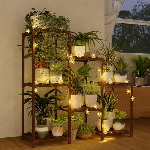 Bamworld Battery Powered Flower Fairy Lights Plant Stand for Living Room