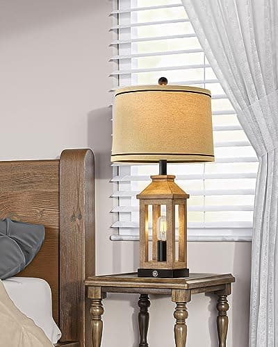 23.75" Vintage Modern Farmhouse Lamp with Touch Dimming & USB Ports for Living Room/Bedroom