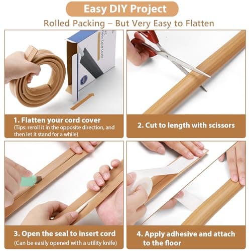Yellow Oak Wood Floor Cord Cover 4ft, Cable Hider Protects Against Trips