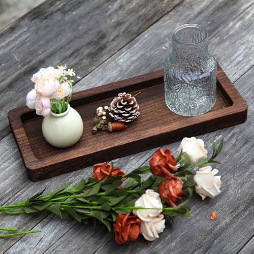 Round Wooden Tray Candle Holder for Home & Table Centerpieces — Brown--rectangular